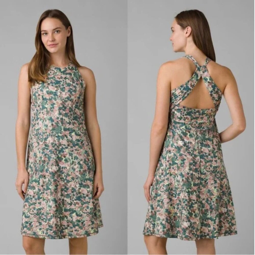 prAna Jewel Lake Summer Dress - Women's Medium - White Garden/ Pink Green Purple